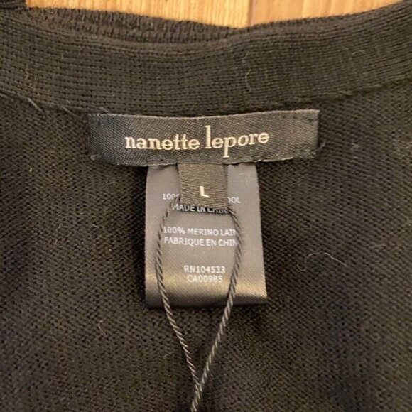 NEW Nanette Lepore Women's Fringey Sweater Shrug Black Merino Wool Large - Picture 4 of 6